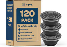 Contenedores de alimentos TIYA 50 OZ - Paquete de 120 con tapas, sin BPA, resistente a fugas