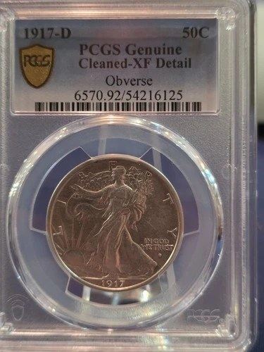 1917-D 50C Obverse Walking Liberty Half Dollar PCGS/Gold Shield XF Detail. RARE!