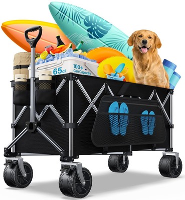 Collapsible Wagon, 440 lbs Foldable Wagons Carts with Big Wheels, Heavy Duty ...