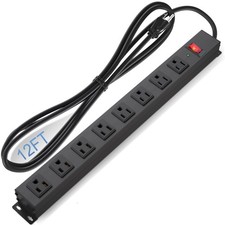 Black Heavy Duty Metal 8 Outlet Surge Protector 12ft Cord 15A 125V 1875W