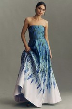 Anthropologie - BHLDN Kira Strapless Printed Satin A-Line Maxi Dress - Sale Off