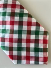 Collared Greens Tie 100% Silk Red Green White Plaid Classic Hand Made in USA 48"