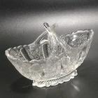 Fenton Daisy and Button Split Twig Handle Basket Clear Glass