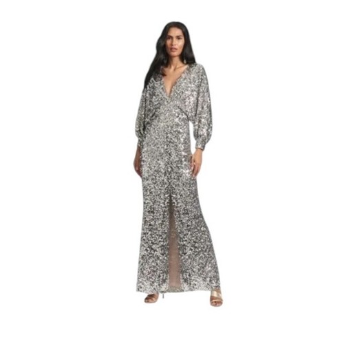 Sachin + Babi Women's Sequin Gabby Glitter Long Sleeve V Neck Gown Size 4 NWT - Picture 2 of 12