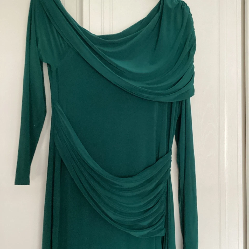Club L London Valina Green Ruched Asymmetric Dress size 16 worn once - Image 4 of 4
