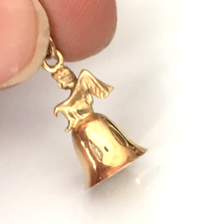 1.4g Vtg Necklace Pendant MARKED 14K SOLID YELLOW GOLD Angel Jingle Bell Charm