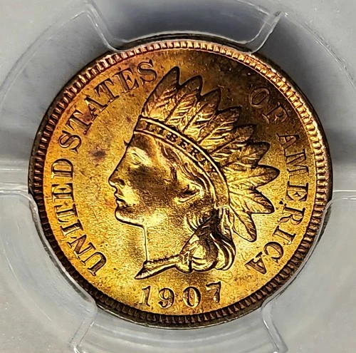 Choice 1907 Indian Head Cent Penny 1c PCGS MS65 RB Red Brown Gem BU - LOOKS RED!