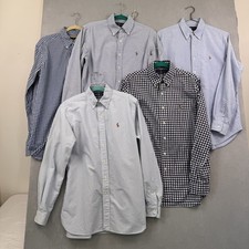 Lot of 5 Ralph Lauren Mens Medium Button Down Shirts Blue Cotton Logo