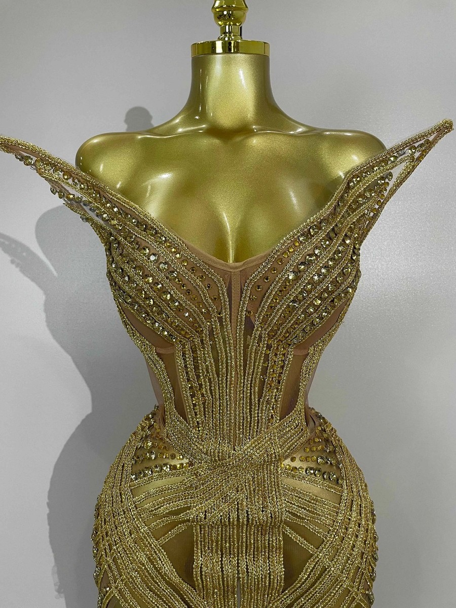 Stella Sparkling Gold Diamond Sequins Mesh See-Through Mini Dress | eBay