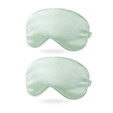 2 Pcs Silk Sleep Mask Soft Satin Eye Mask with Elastic Straps Light Green