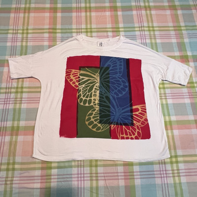 HEYNE BOGUT Top Women Size 4 Hand Dyed Colorful Red Blue Butterfly USA