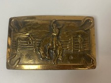 Western Belt Buckle Bronco Horse Cowboy Raised Relief Rodeo Horseshoe
