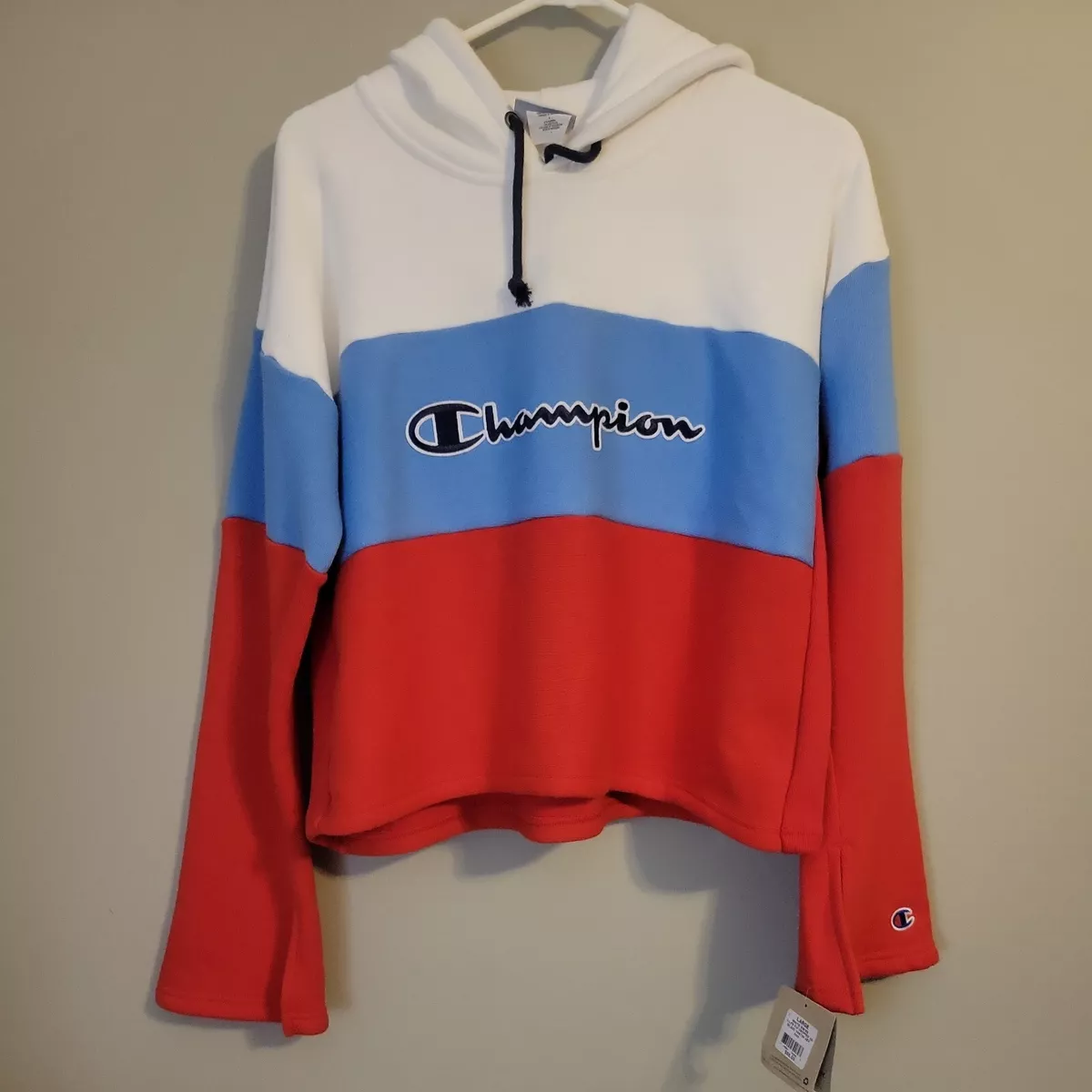 Champion Reverse Weave Sweater Womens Large Red White Blue Hoodie Sweatshirt