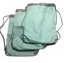 Lot 3 Packs Green Drawstring Backpack Sport Gym Canvas Cinch Sack Bags