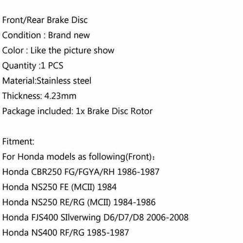 Front/Rear Brake Disc Fit Honda CBR250 NS250 FE VFR400 FJS600 VFR750 CBR750 F3 N - Picture 6 of 7