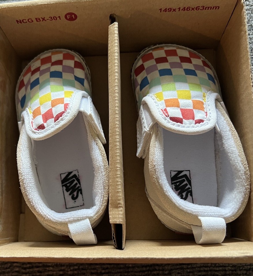 Vans Slip On V Crib Checkerboard Rainbow Booties VN0A2XSLU09 Baby Size