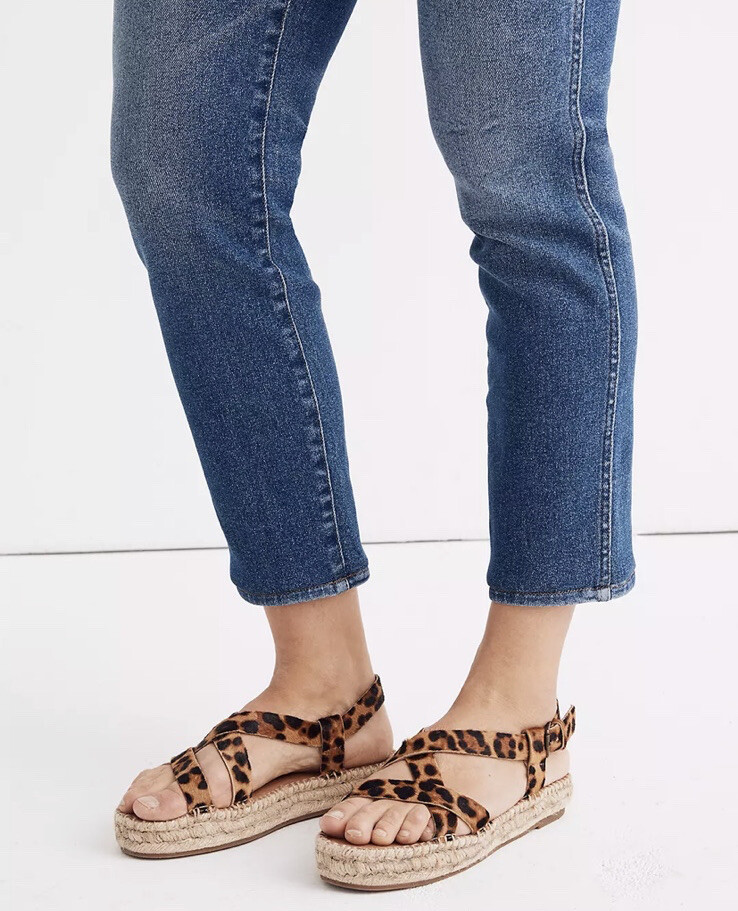 Madewell Malia Espadrille Strappy Sandal in Leopard Calf Hair Sandal Size