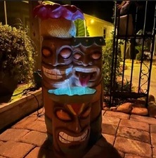 Lighted Outdoor Tiki Water Fountain 3 Tier Patio Bowl Waterfall with Lights