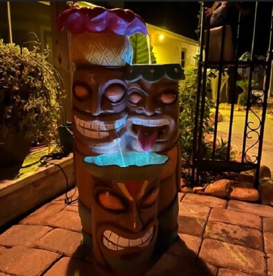 Lighted Outdoor Tiki Water Fountain 3 Tier Patio Bowl Waterfall with Lights