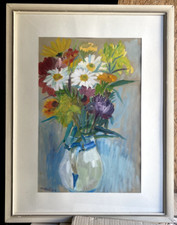 Aquarell Circa 1930 By Hammerl Signed Marguerite Spring Flowers Antique Frame