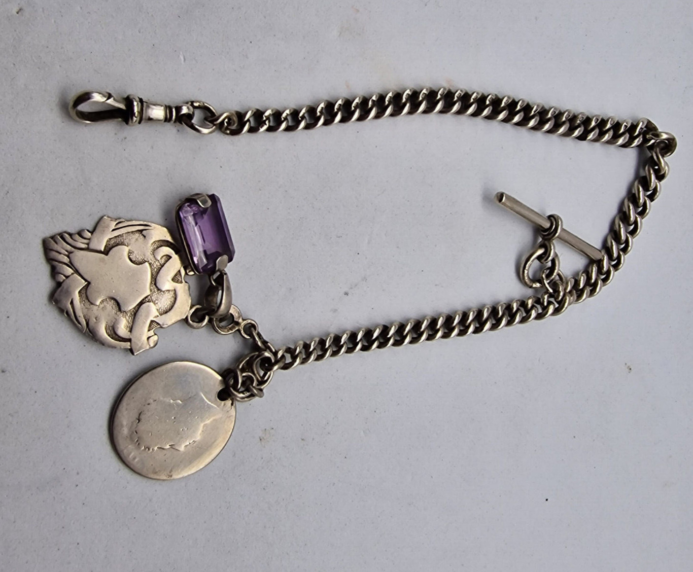 Rare Antique Solid Silver Pocket watch chain with… - image 3