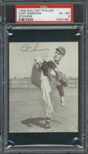 1949 Sealtest Phillies Stickers Curt Simmons PSA 6