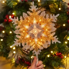 Gold Silver Snowflake Christmas Tree Topper With Lights