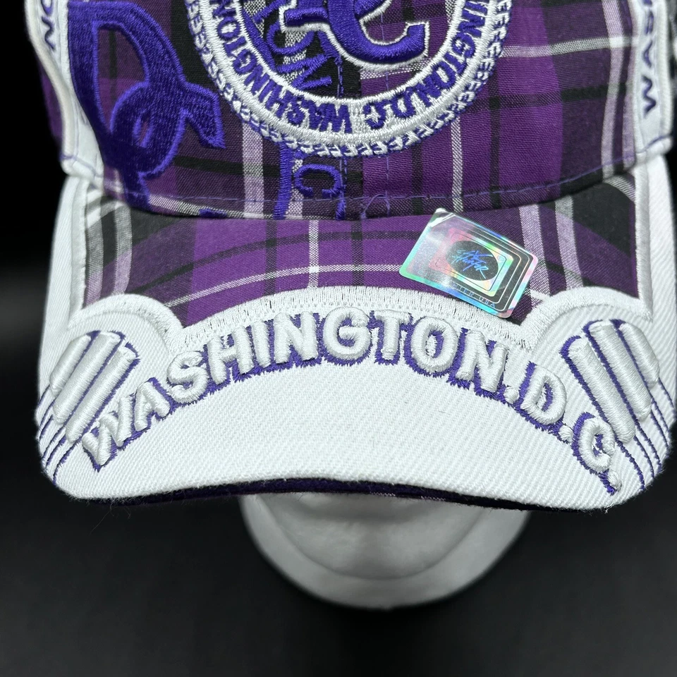 Sombrero Washington D.C. City Hunter Correa Adulto Púrpura Blanco Cuadros Algodón Usado en Excelente Condición Foto 3 de 4