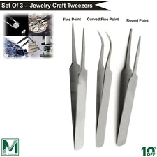Silver Pointed Tip Watch Jewelry Repair Watch Maker Repairing Tweezer Set Of 3