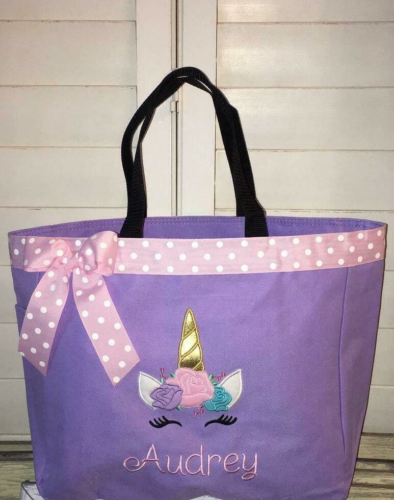 Personalized Baby Diaper Bag Tote Monogrammed Unicorn Flower Crown