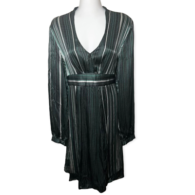 Tahari Women's Green Silk V-Neck Empire Waist Tie Back Striped Dress Size  10 | eBay