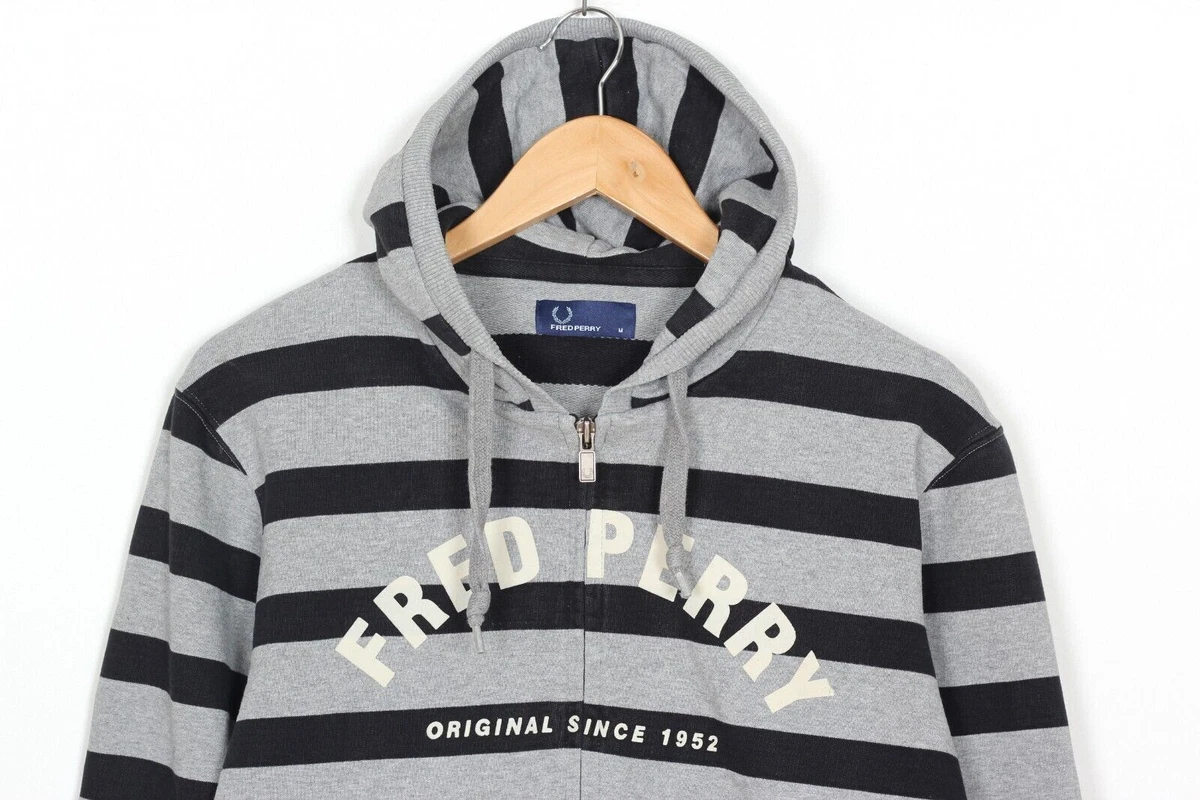 FRED PERRY J2360 Hoodie Sweatshirt Men Size M Full Zip Striped