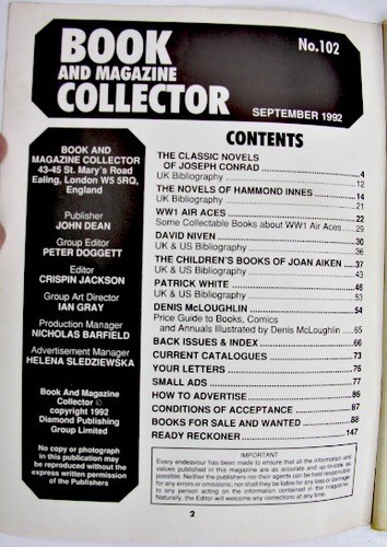 BOOK & MAGAZINE COLLECTOR Sept 1992 102 Joseph Conrad David Niven Hammond Innes - Picture 2 of 3
