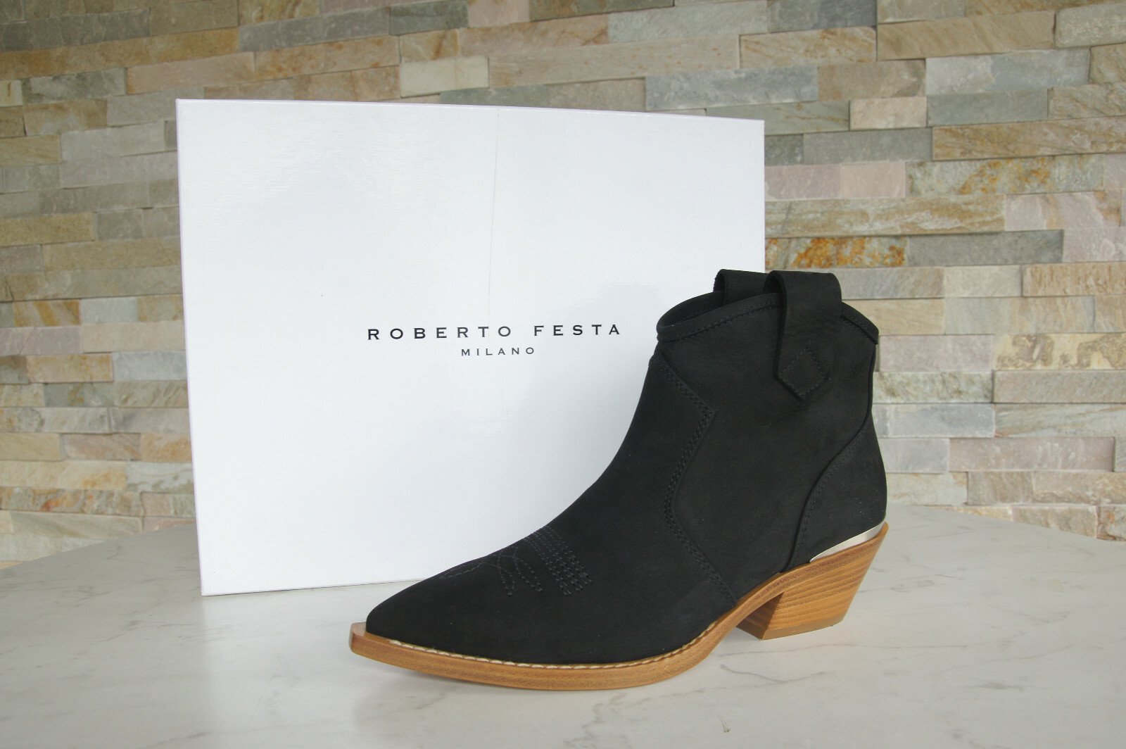 Roberto Festa Ue 36 Botines Cowboy Botas Zapatos Negro Nuevo Antiguo