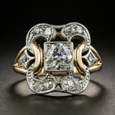 Art Deco Style Round Lab Created Diamond Engagement 14K Yellow Gold FN Ring