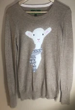 C WONDER Tan SHEEP / LAMB Cotton Cashmere Blend Knit Pullover SWEATER Shirt Top