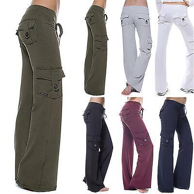 Womens Bootcut Cargo Combat Yoga Sport Wide Leg Long Pockets Work Pants  Trousers 