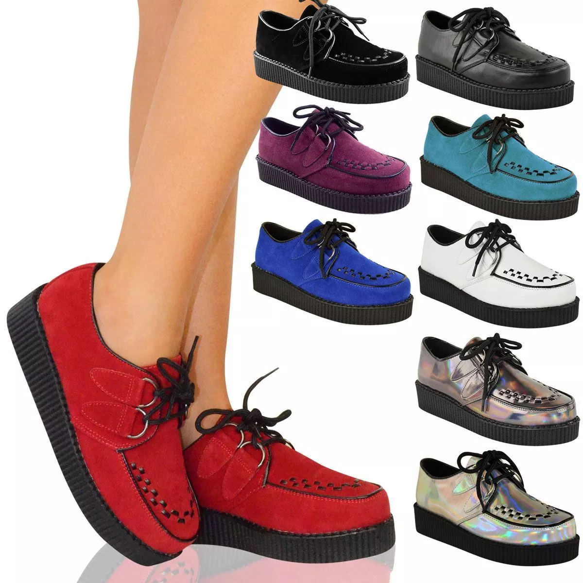 Ladies Creepers Trainers Womens Platform Goth Punk Lace Up Flat