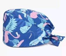 NEW Surgical Scrub Cap Doctor Nurse Cotton Bouffant Head Cover Hat Flamingo Tie