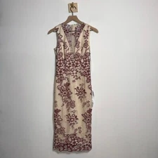 Dress the Population Anika Embroidered Cranberry Multi Sleeveless Midi Dress XS