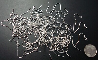 100 White Gold plt plain fish hook earring wires open bottom dangle loop FPH012B