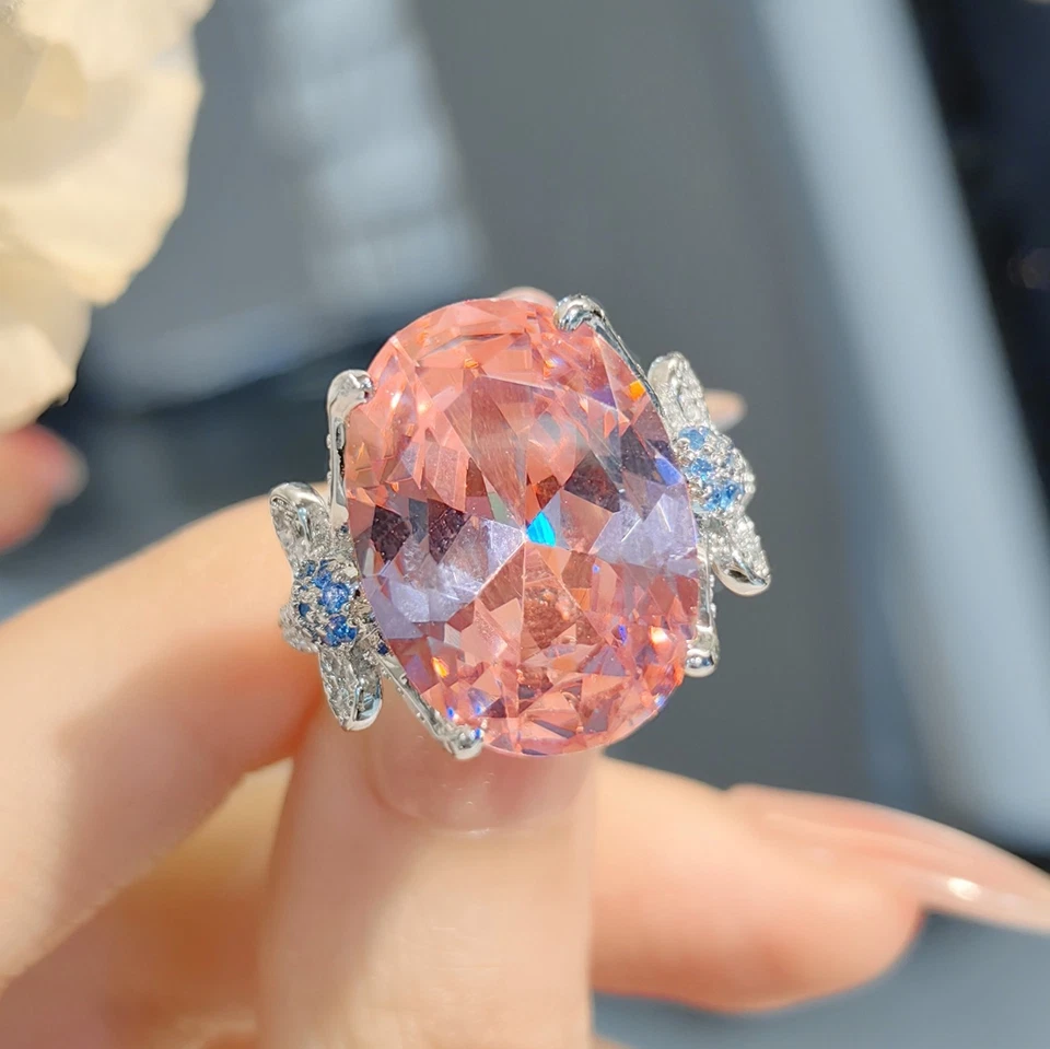 Joyería de fiesta ovalada con gemas de topacio rosa y 3 piezas para mujeres niñas Foto 3 de 4