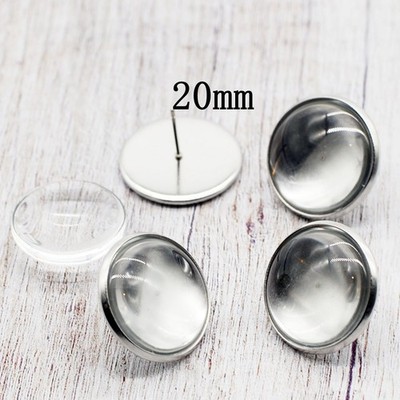 40PCS(20Pairs), Stainless Steel ROUND Stud Earrings Setting Fit 20mm Cab LSE02