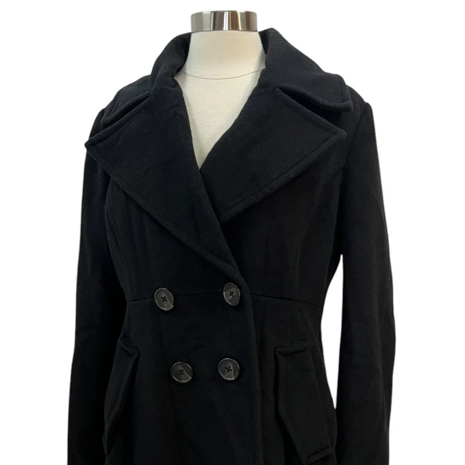 BCBGeneration Classic Black Wool Blend Winter Pea Coat SZ LARGE - Image 4 of 4