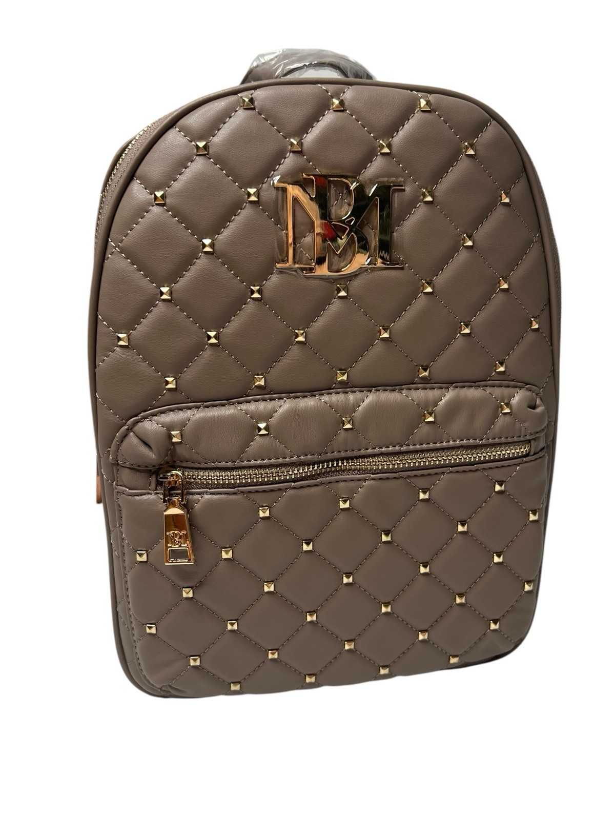 Badgley Mischka Red Vegan Leather Backpack with Gold Trim and Quilted Straps