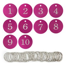 Round Aluminum Engraved Number Tags Key Tags ID Tags 1-10, Rose Red