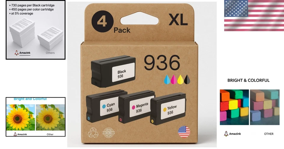 Compatible 936XL Ink Cartridge Set - 4 Cartridges for Sharp, High-Quality Prints - Image 2 of 4