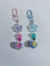 Pastel Heart Charm Keychains Flower Beads and Painted Designs, Choice of 2
