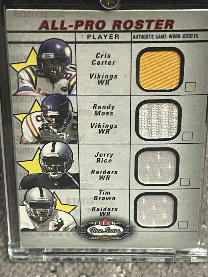 Cris Carter/RANDY MOSS/J RICE/Brown 2002 Fleer Box Score All Pro Quad GU 球衣 — 第 4/4 张图片