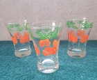 VINTAGE ANCHOR HOCKING ORANGE DESIGN JUICE GLASSES - LOT of 3 - 4 OZ.